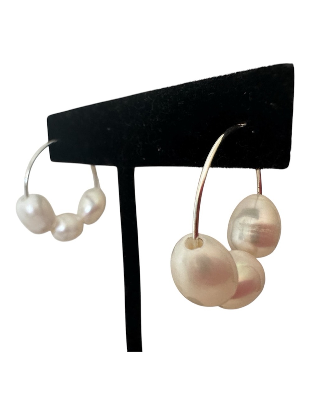 925 Sterling Silver Freshwater Genuine Pearl Hoop Earrings - Handmade NEW
